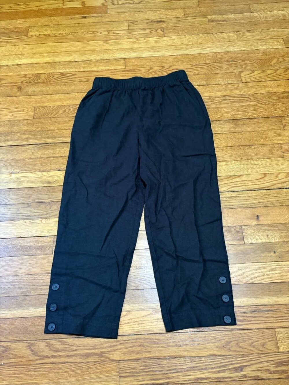 Ann Taylor LOFT Womens Cropped Pants Size Medium Black Linen Blend Elastic NWT